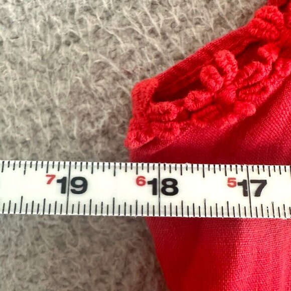 Marisa & Marie Linen Dress Red Daisy Lace Trims Tiered - Picture 3 of 16